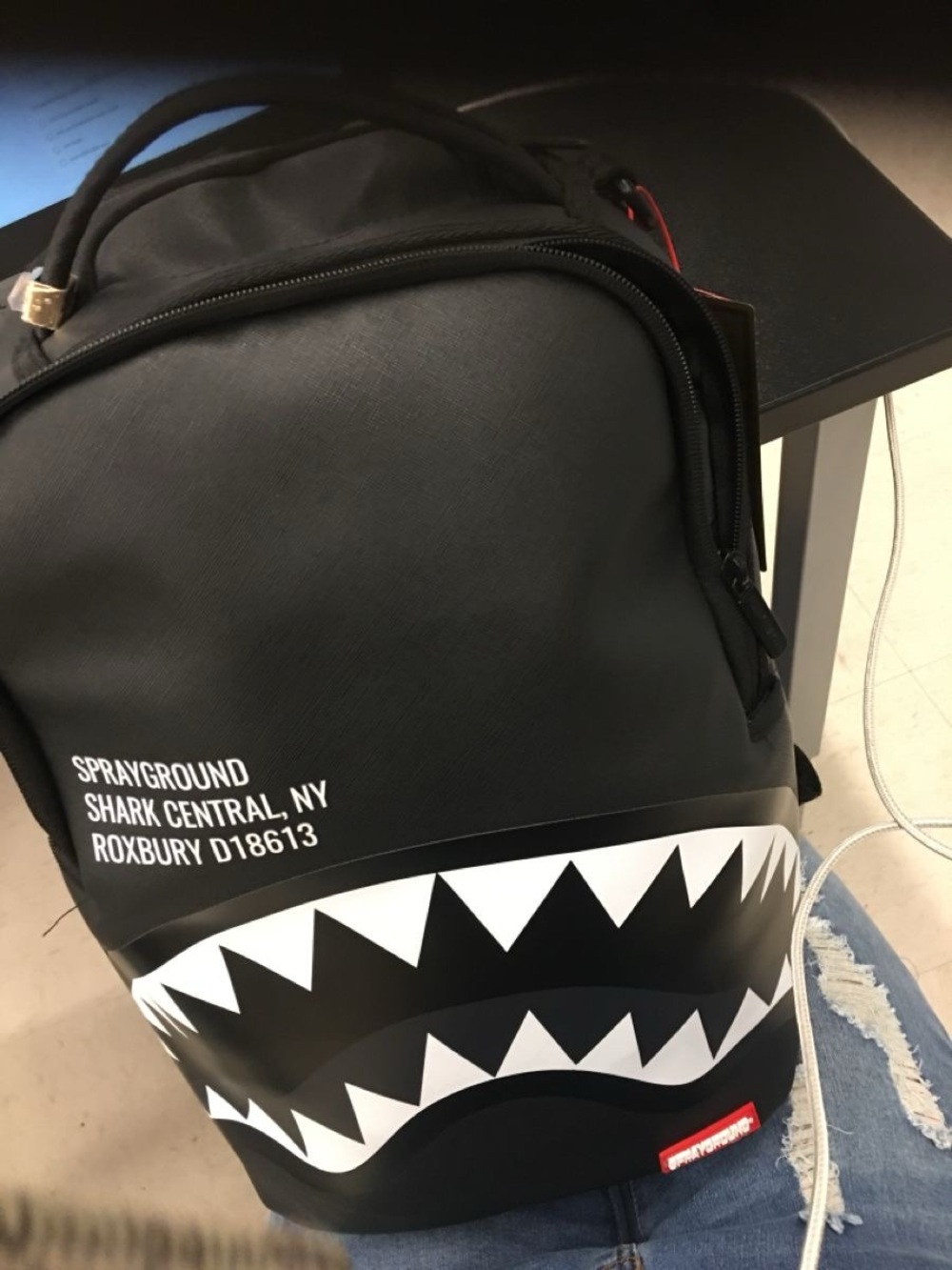 Sprayground Black and White Shark Tooth Backpack